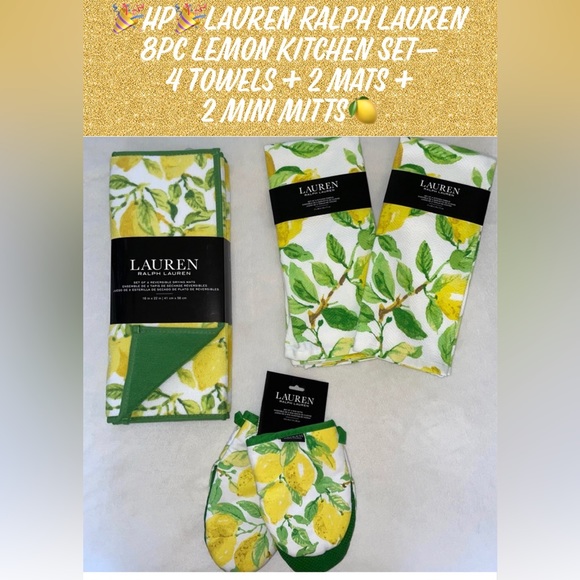 🎉HP🎉Lauren Ralph Lauren 8pc Lemon Kitchen Set—4 Towels 2 mats 2 mini mitts🍋 - Picture 15 of 15